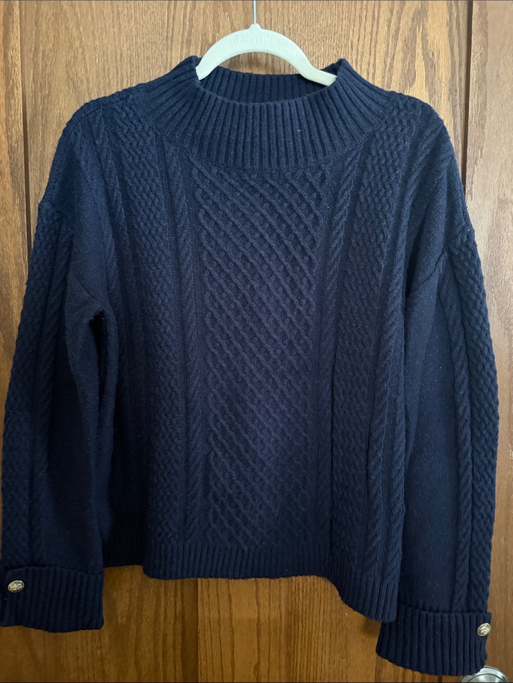 Talbots Navy Cable-Knit Crewneck Sweater